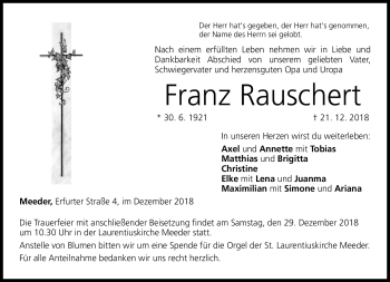 Traueranzeige von Franz Rauschert von Neue Presse Coburg