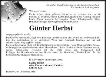 Traueranzeige von Günter Herbst von Südthüringer Presse