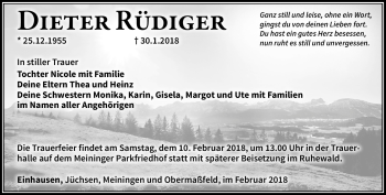 Traueranzeige von Dieter Rüdiger von Südthüringer Presse