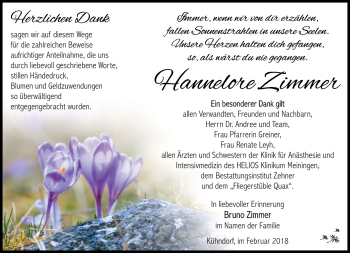 Traueranzeige von Hannelore Zimmer von Südthüringer Presse