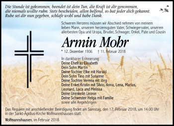Traueranzeige von Armin Mohr von Südthüringer Presse