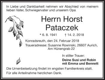 Traueranzeige von Horst Pataczek von Frankenpost