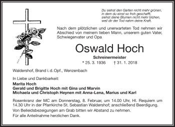 Traueranzeige von Oswald Hoch von Frankenpost