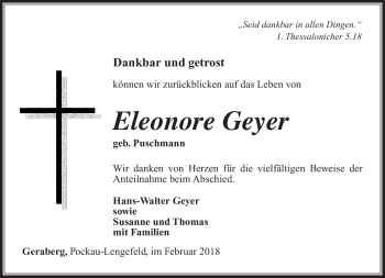Traueranzeige von Eleonore Geyer von Südthüringer Presse