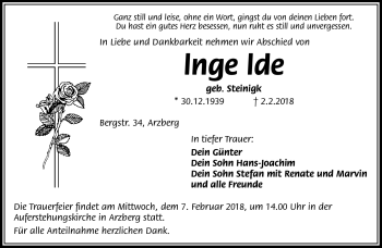 Traueranzeige von Inge Ide von Frankenpost
