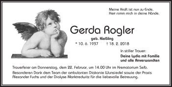 Traueranzeige von Gerda Rogler von Frankenpost