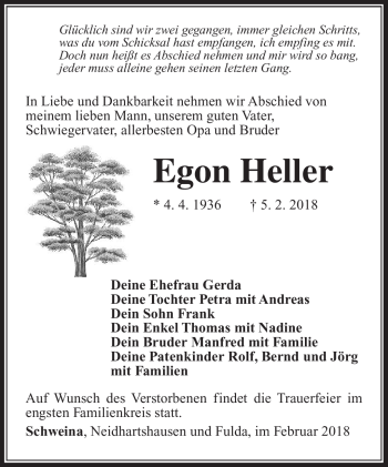 Traueranzeige von Egon Heller von Südthüringer Presse