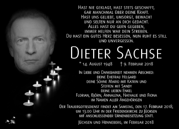 Traueranzeige von Dieter Sachse von Südthüringer Presse