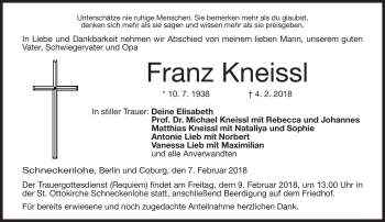 Traueranzeige von Franz Kneissl von Neue Presse Coburg