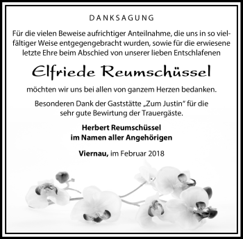 Traueranzeige von Elfriede Reumschüssel von Südthüringer Presse