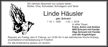 Traueranzeige von Linde Häusler von Frankenpost