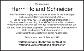 Traueranzeige von Roland Schneider von Frankenpost