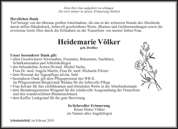 Traueranzeige von Heidemarie Völker von Südthüringer Presse