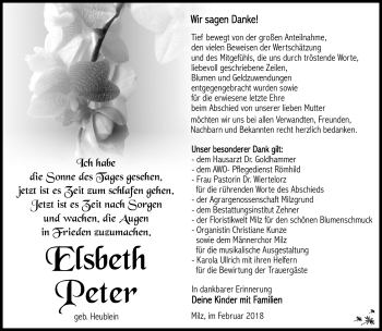 Traueranzeige von Elsbeth Peter von Südthüringer Presse
