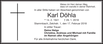 Traueranzeige von Karl Döhla von Frankenpost