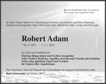 Traueranzeige von Robert Adam von Südthüringer Presse