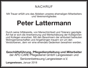 Traueranzeige von Peter Lattermann von Südthüringer Presse