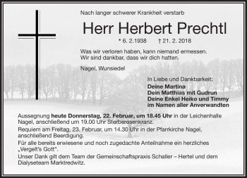 Traueranzeige von Herbert Prechtl von Frankenpost