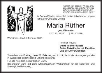 Traueranzeige von Maria Rüther von Frankenpost
