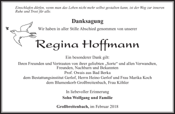 Traueranzeige von Regina Hoffmann von Südthüringer Presse