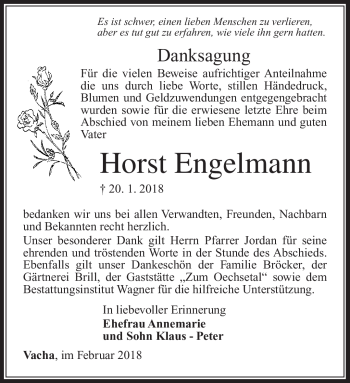Traueranzeige von Horst Engelmann von Südthüringer Presse