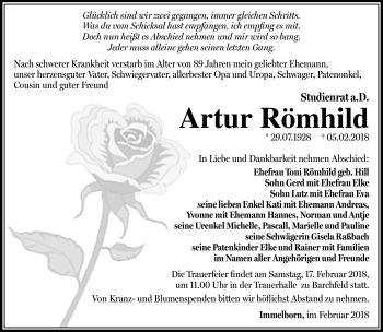 Traueranzeige von Artur Römhild von Südthüringer Presse