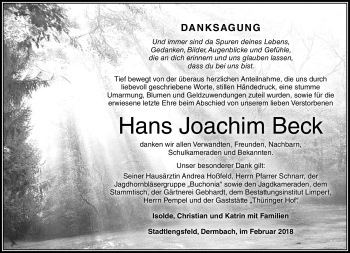 Traueranzeige von Hans Joachim Beck von Südthüringer Presse