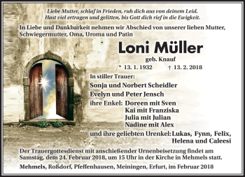 Traueranzeige von Loni Müller von Südthüringer Presse