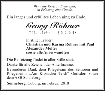 Traueranzeige von Georg Röhner von Südthüringer Presse