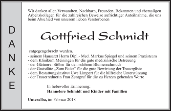 Traueranzeige von Gottfried Schmidt von Südthüringer Presse