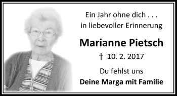 Traueranzeige von Marianne Pietsch von Neue Presse Coburg