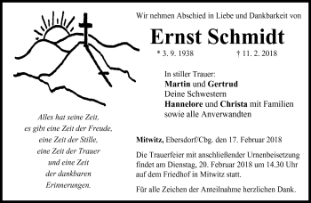 Traueranzeige von Ernst Schmidt von Neue Presse Coburg