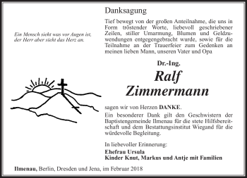 Traueranzeige von Ralf Zimmermann von Südthüringer Presse