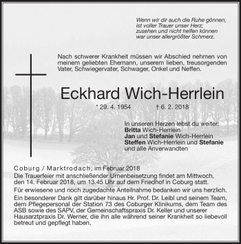 Traueranzeige von Eckardt Wich-Herrlein von Neue Presse Coburg