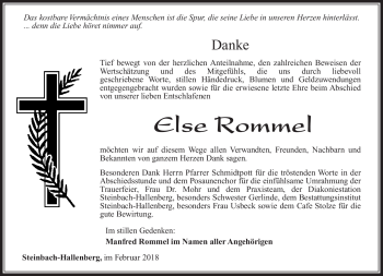 Traueranzeige von Else Rommel von Südthüringer Presse