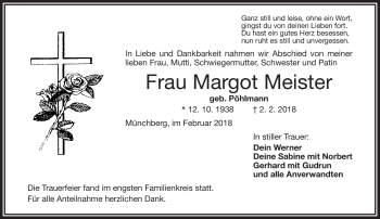 Traueranzeige von Margot Meister von Frankenpost