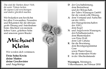 Traueranzeige von Michael Klein von Südthüringer Presse