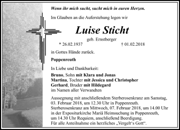 Traueranzeige von Luise Sticht von Frankenpost
