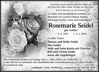 Traueranzeige von Rosemarie Seidel von Südthüringer Presse