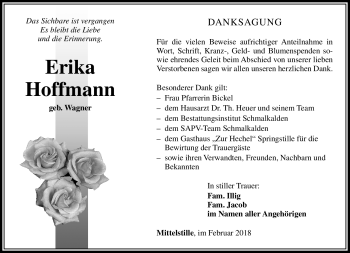 Traueranzeige von Erika Hoffmann von Südthüringer Presse