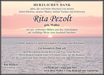 Traueranzeige von Rita Pezolt von Südthüringer Presse