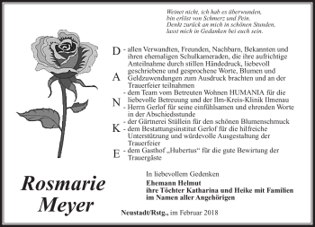 Traueranzeige von Rosemarie Meyer von Südthüringer Presse