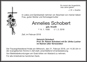 Traueranzeige von Annelies Schobert von Frankenpost