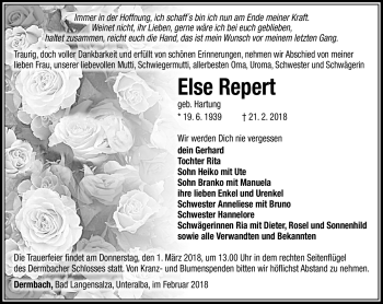 Traueranzeige von Else Repert von Südthüringer Presse
