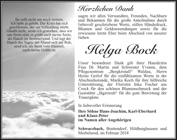 Traueranzeige von Helga Bock von Südthüringer Presse