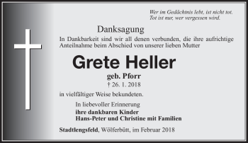 Traueranzeige von Grete Heller von Südthüringer Presse