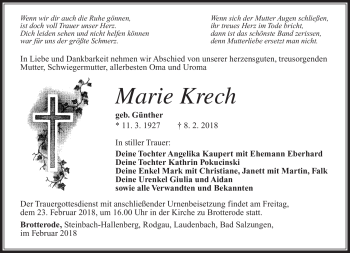 Traueranzeige von Marie Krech von Südthüringer Presse