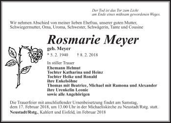 Traueranzeige von Rosemarie Meyer von Südthüringer Presse