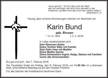 Traueranzeige von Karin Bund von Neue Presse Coburg