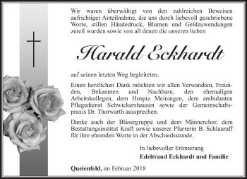 Traueranzeige von Harald Eckhardt von Südthüringer Presse